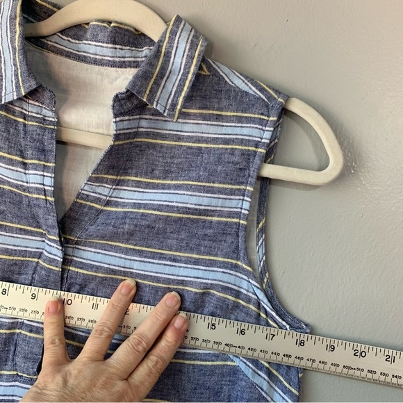 Beachlunchlounge linen/cotton blend blue stripe sleeveless shirt dress. Size M - Picture 5 of 9